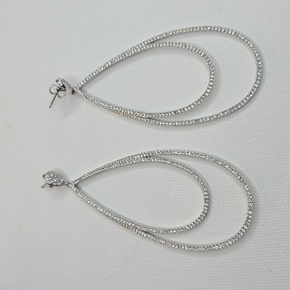 Saks 5th Ave Crystal Teardrop Earrings Silvertone - Picture 7 of 7